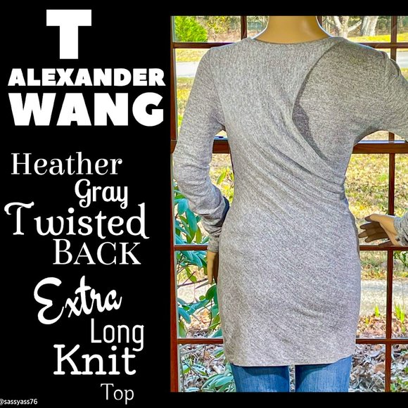 T by Alexander Wang Sweaters - ▪️T ALEXANDER WANG▪️Heather Gray Twisted Back Extra Long Sweater Knit Top